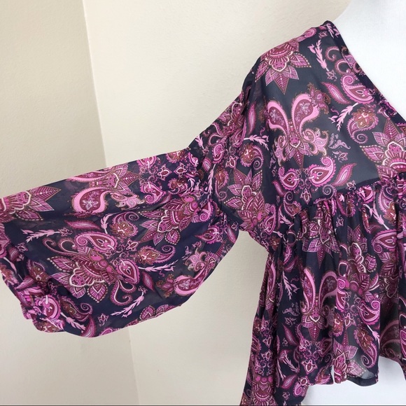 •ROMEO & JULIET• Long Sleeve Paisley Print Boho Blouse Size Small - Picture 5 of 7